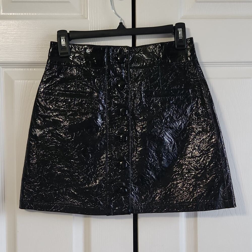7 For All Man Kind Womens Black Leather Button Down Mini Skirt Size XS NWT $495
